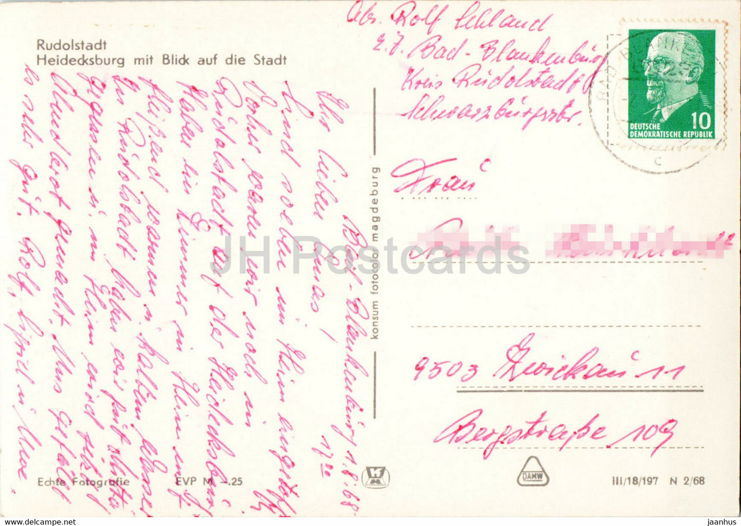 Rudolstadt - Heidecksburg mit Blick auf die Stadt - old postcard - 1968 - Germany DDR - used