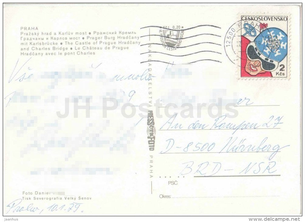 Praha - Prague - The Castle of Prague Hradcany Charles Bridge - Czechoslovakia - Czech - used 1979 - JH Postcards