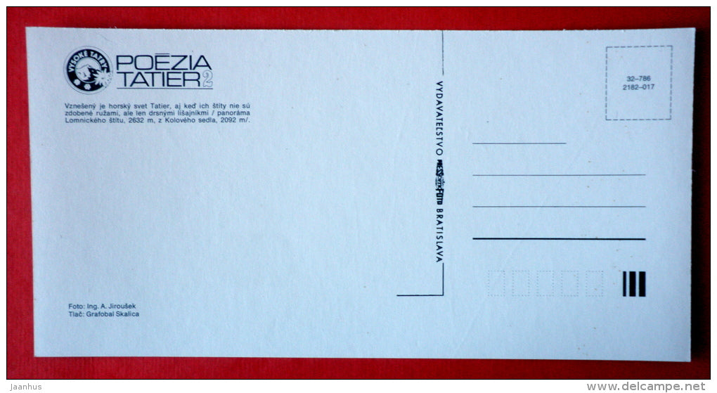 Lomnicke and Koloveho peaks - Tatra Mountains - Tatra Poetry - Czech Republic - Czechoslovakia - unused - JH Postcards