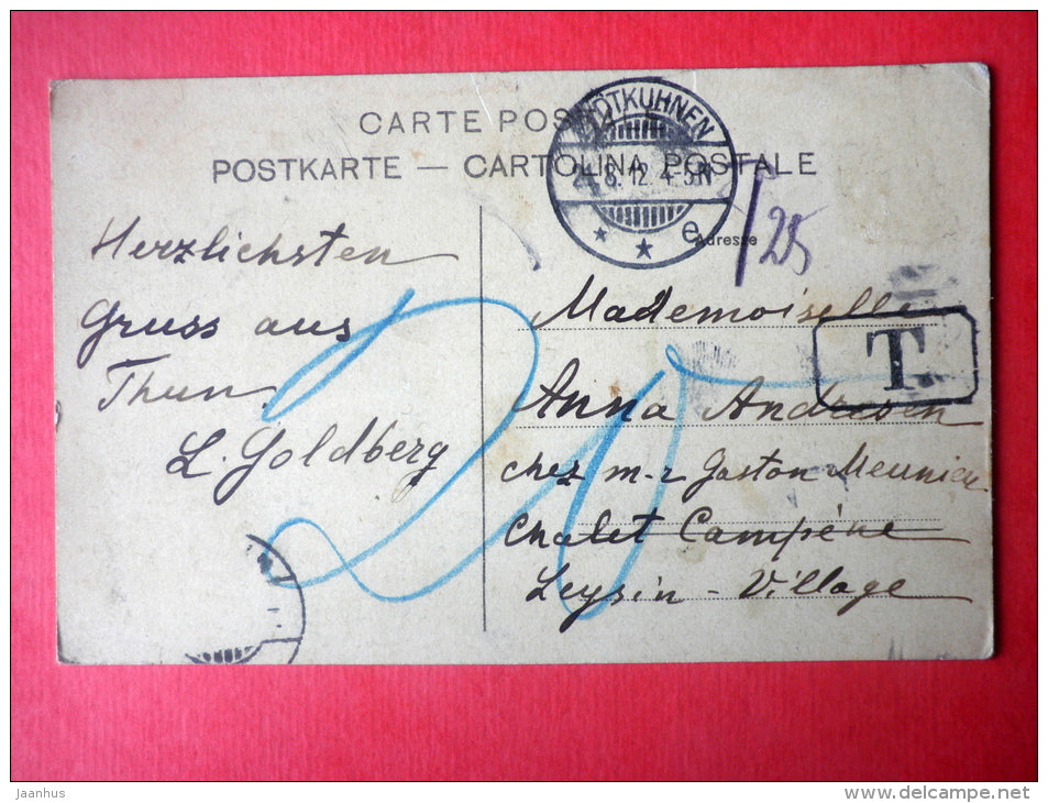 Aare - Ufer bei Thun - river - sailing boat - 3201 - old postcard - Switzerland - circulated in Switzerland 1912 - JH Postcards