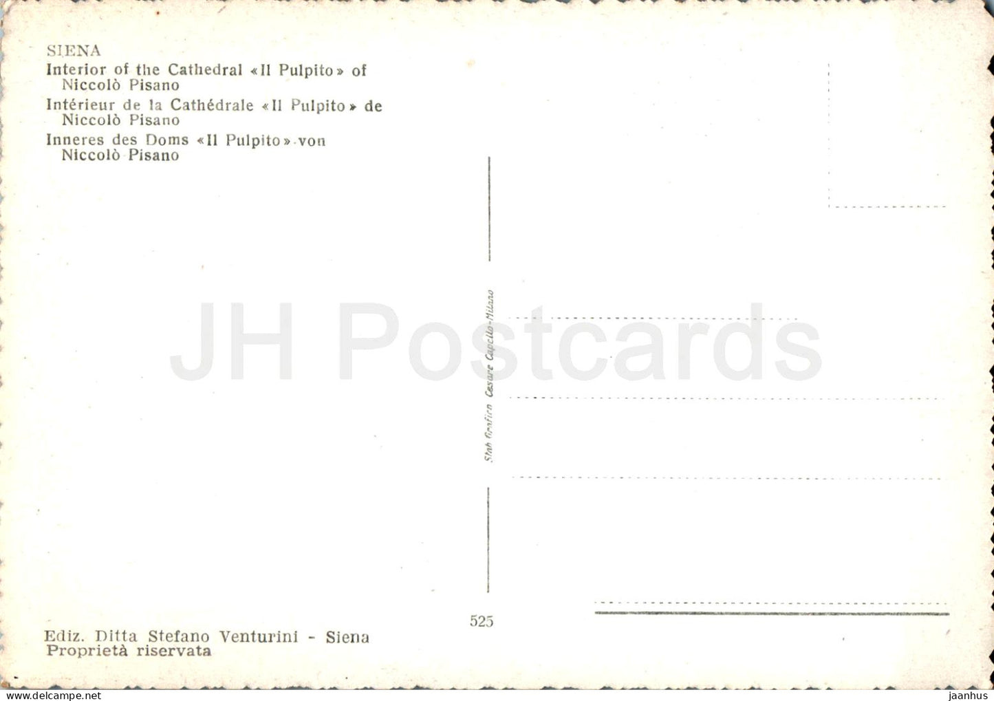 Siena - Interno Cattedrale - Il Pulpito - Niccolo Pisano - Kathedrale - 525 - alte Postkarte - Italien - unbenutzt