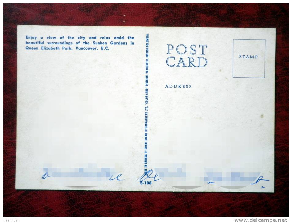 Sunken Gardens in Queen Elizabeth Park - Vancouver - British Columbia - Canada - used - JH Postcards