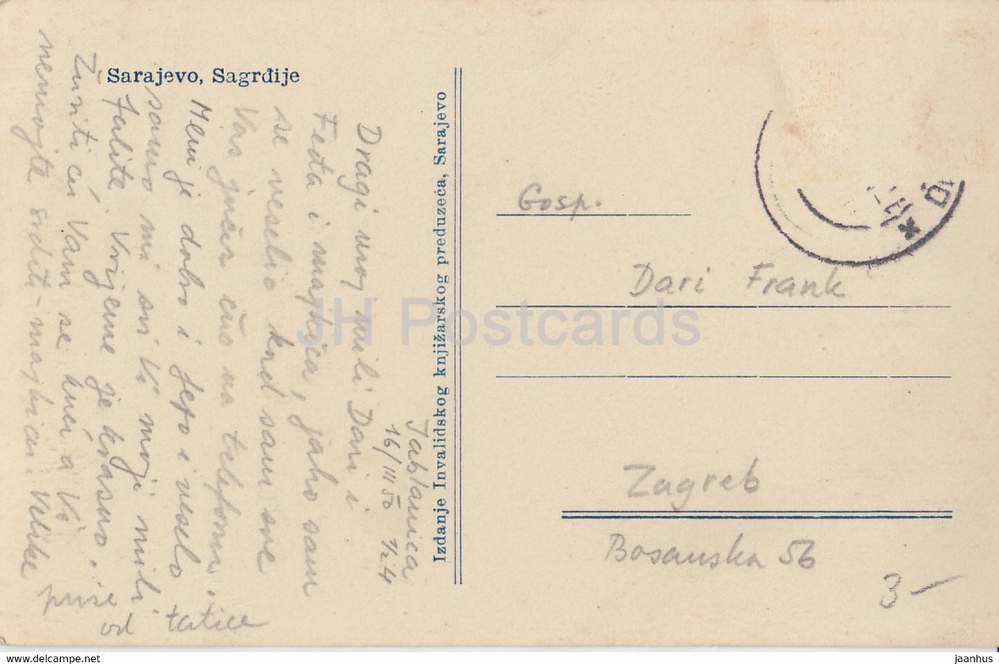 Sarajevo - Sagrdije - old postcard - 1950 - Bosnia and Herzegovina - Yugoslavia - used