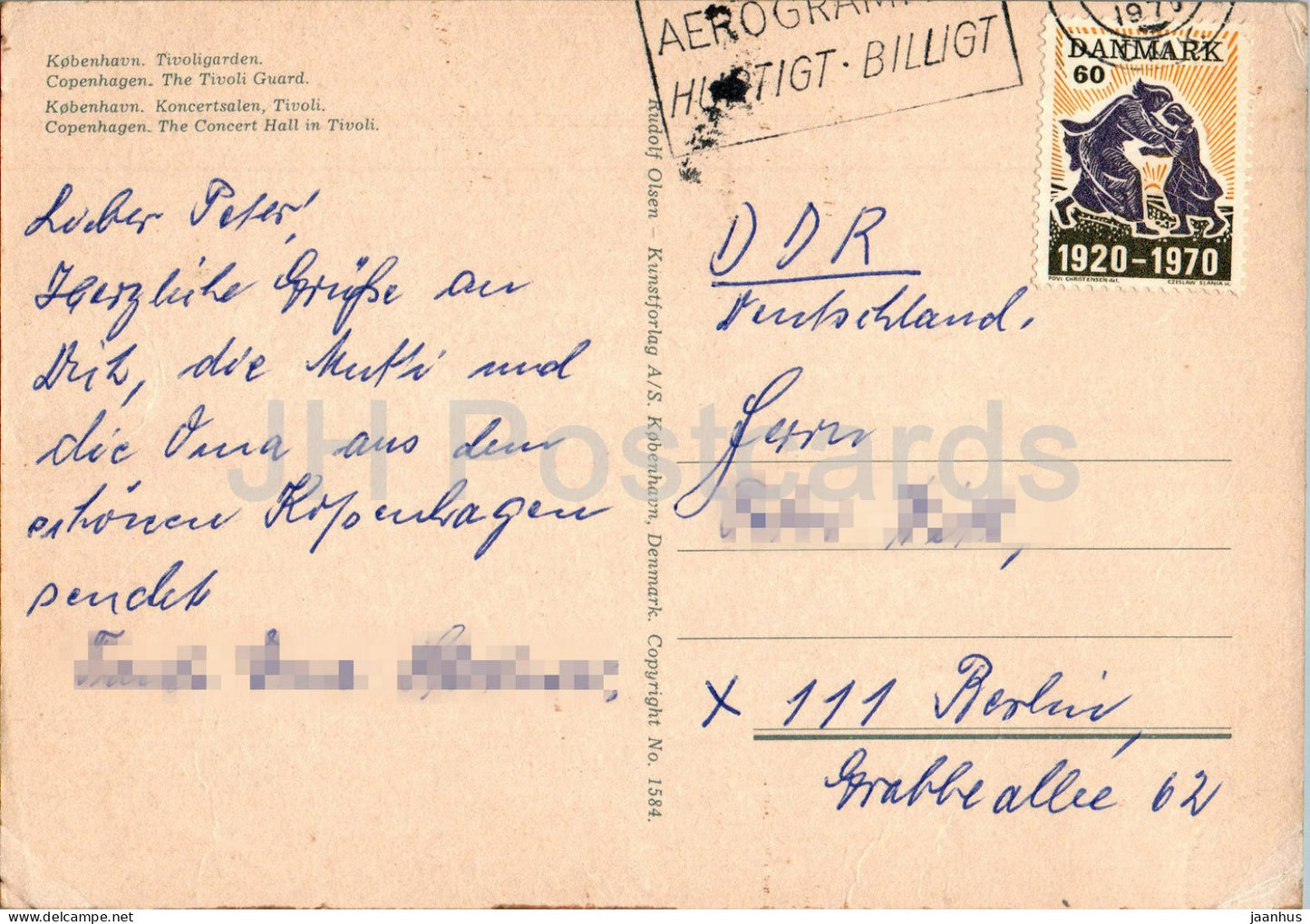 Copenhague - Kobenhavn - Tivoligarden - Koncertsalen Tivoli - Concert Hall - Tivoli Guard - 1584 - 1970 - Danemark - utilisé