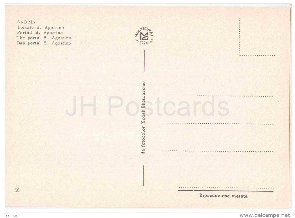 Portale S. Agostino - the portal - Andria - Puglia - 58 - Italia - Italy - unused - JH Postcards