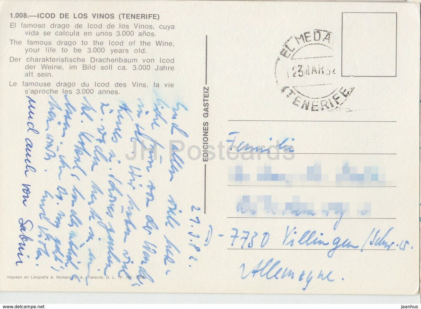 Tenerife - Icod de los Vinos - Famous Drago to the Icod - tree - 1982 - Spain - used