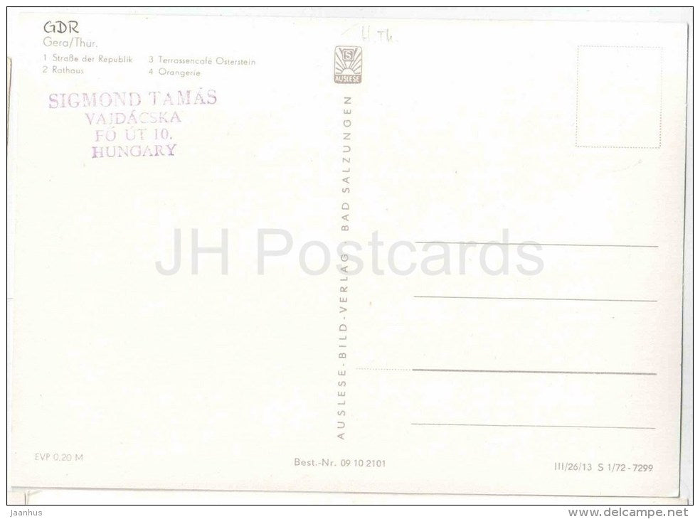 Rathaus - Terrassencafe Osterstein - Orangerie - tram - bus - Gera - Germany - unused - JH Postcards