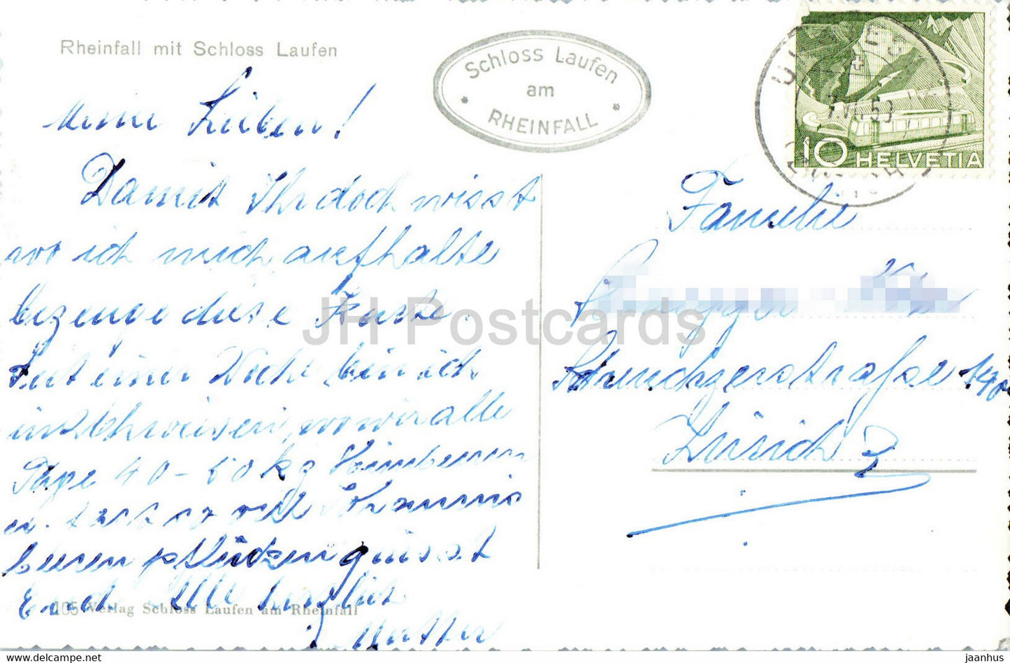 Rheinfall mit Schloss Laufen - château - cascade - carte postale ancienne - 1959 - Suisse - utilisé