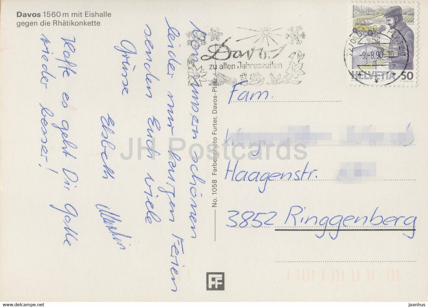 Davos 1560 m mit Eishalle gegen die Rhatikonkette - 1058 - 1990 - Switzerland - used