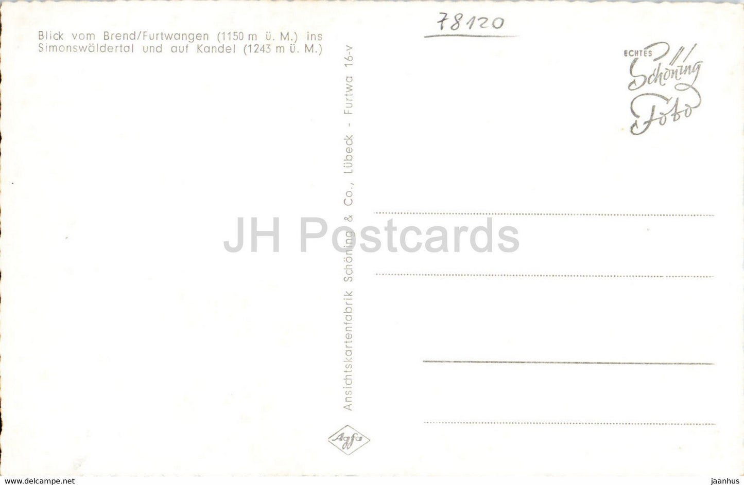 Blick vom Brend Furtwagen - Simonswaldertal und auf Kandel - carte postale ancienne - Allemagne - inutilisée