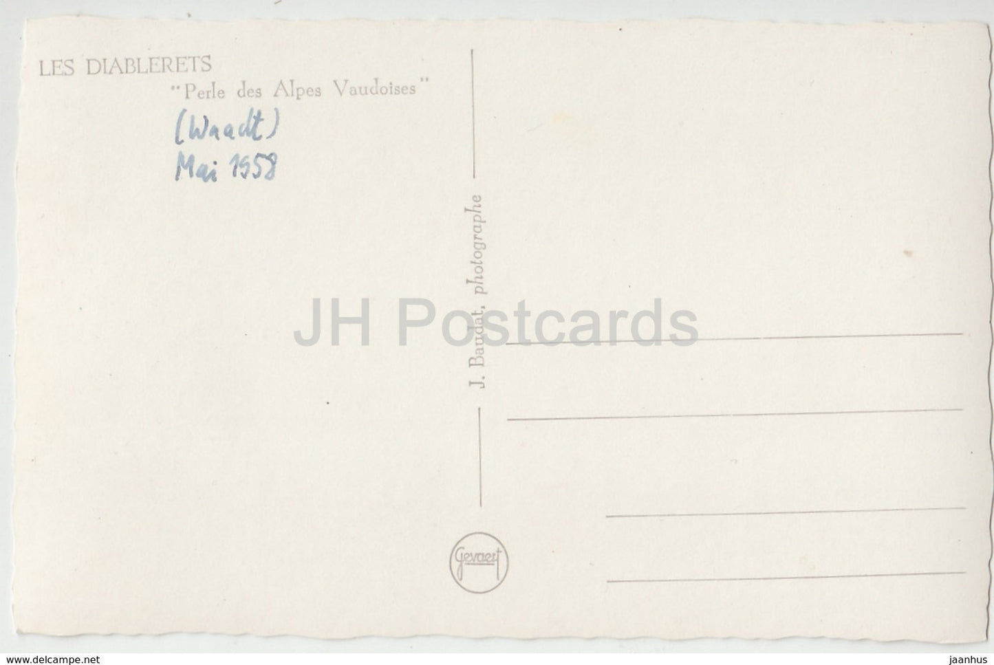 Les Diablerets - La Cape au Moine - vue du Pont d'Aiguenoire - Perle de Alpes Vaudoises - Schweiz - 1958 - gebraucht