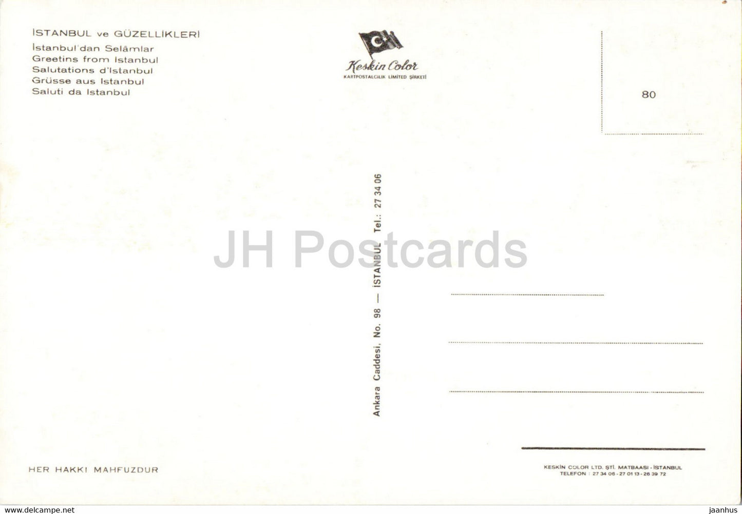Greetings from Istanbul - Taksim monument - Kiz Kulesi - 80 - Keskin - Turkey - unused