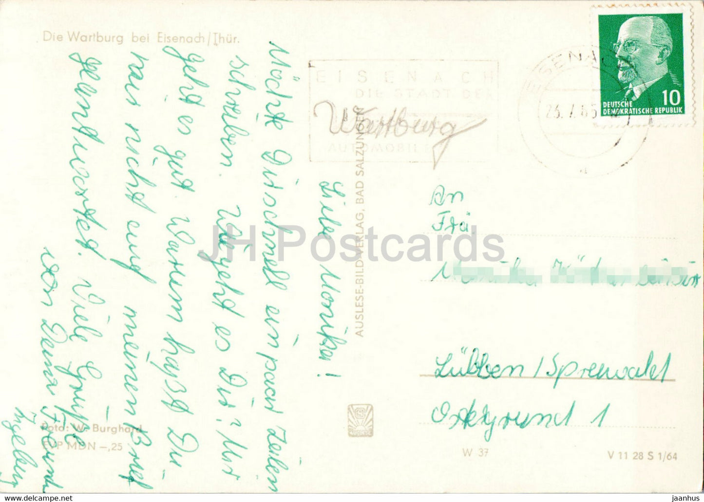 Die Wartburg bei Eisenach - castle - old postcard - 1965 - Germany DDR - used