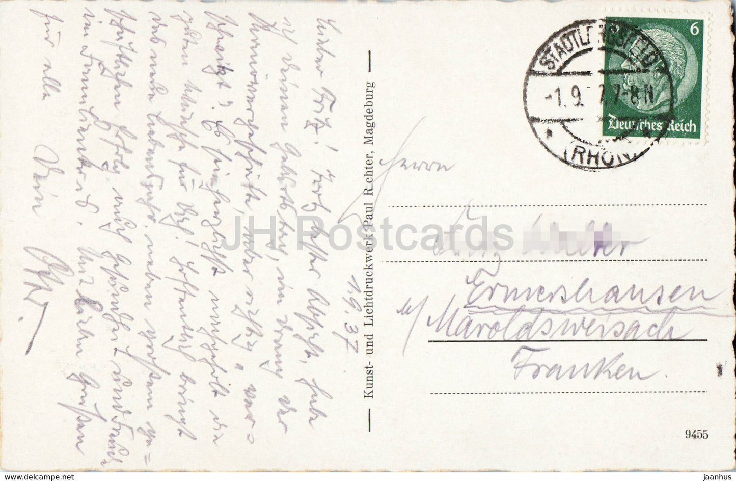 Stadtlengsfeld - Rhon - Am Sophienpark - carte postale ancienne - 1937 - Allemagne - utilisé