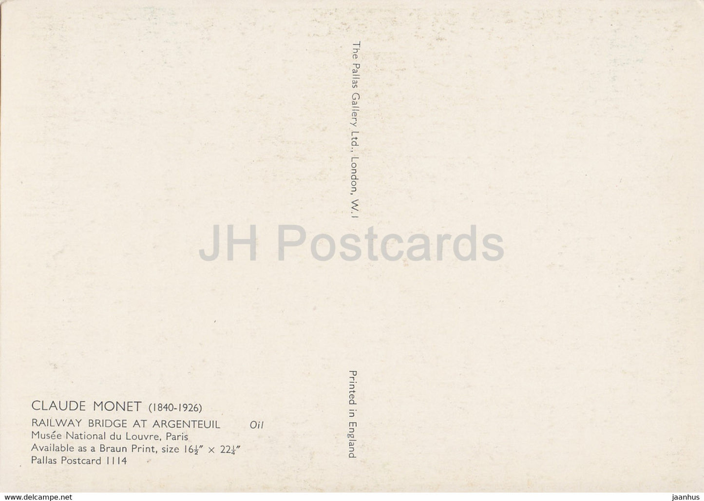 tableau de Claude Monet - Pont ferroviaire à Argenteuil - bateau à voile - art français - Angleterre - inutilisé