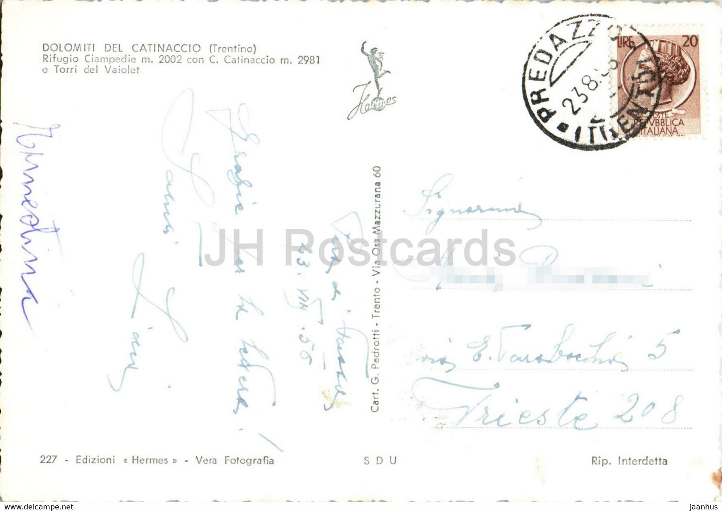 Dolomiti del Catinaccio - Rifugio Ciampedie - Torri del Vaiolet - alte Postkarte - 1956 - Italien - gebraucht