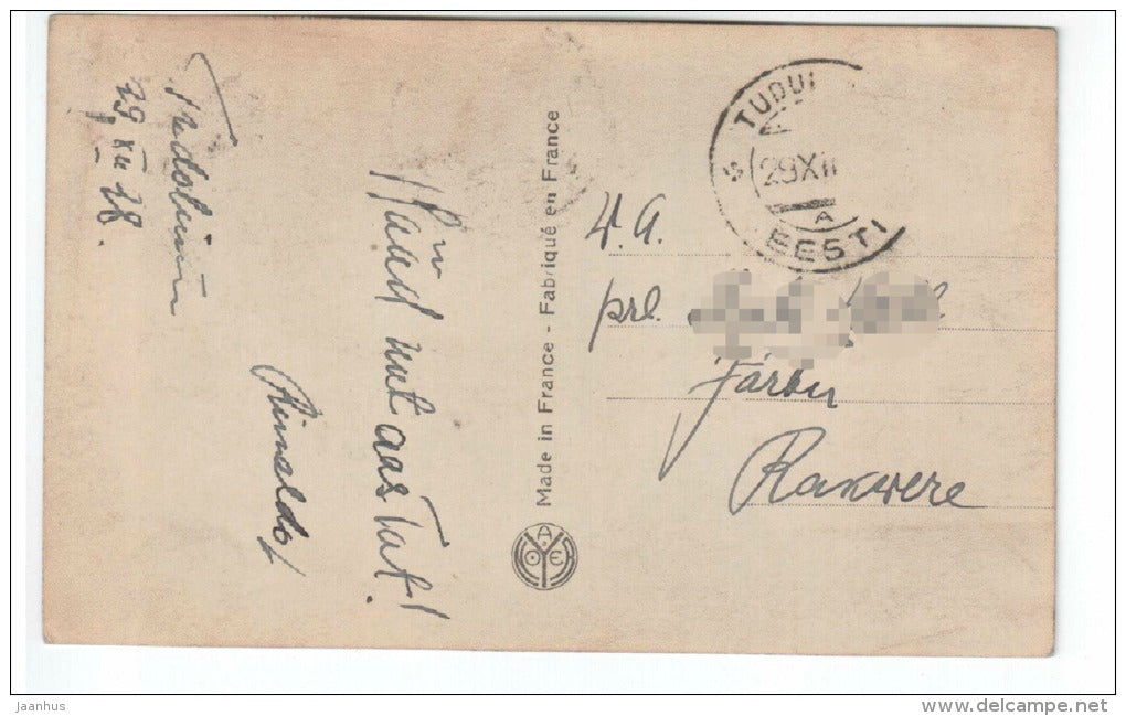 Man and Woman - couple kissing - Noyer 5024 - old postcard - circulated in Estonia 1928 - used - JH Postcards