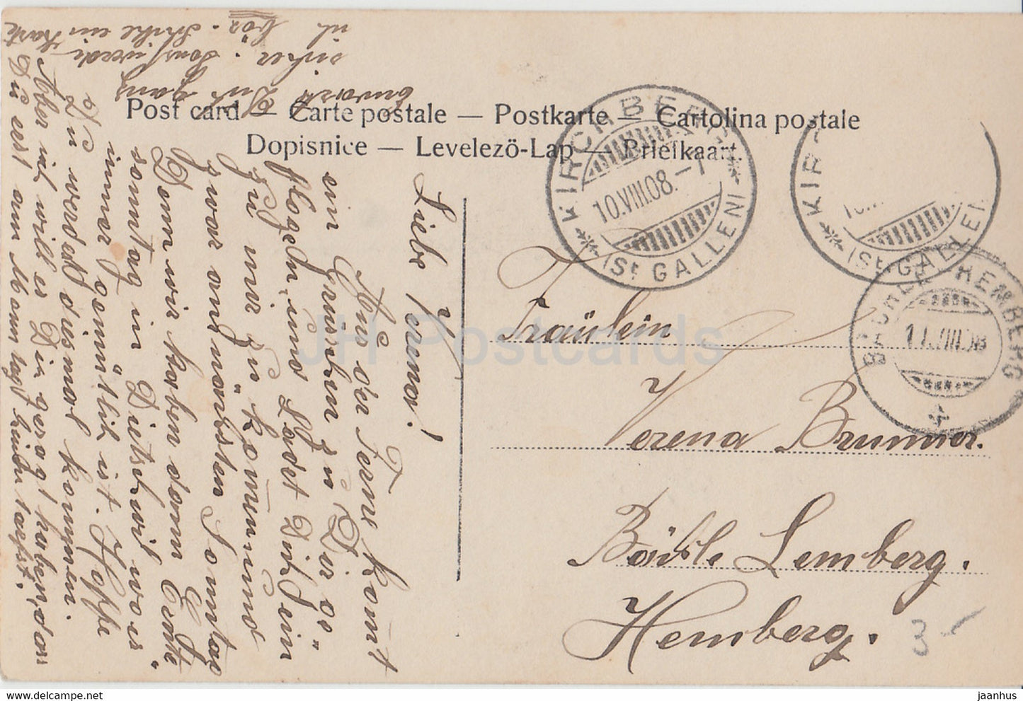 countryside woman - cart - old postcard - 1908 - used