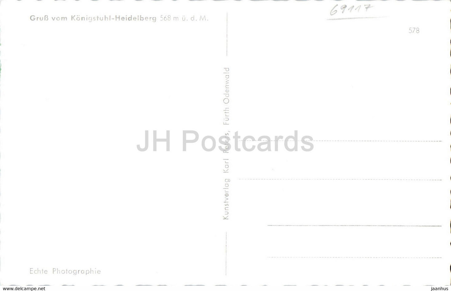 Gruss vom Konigstuhl Heidelberg 568 m - old postcard - Germany - unused