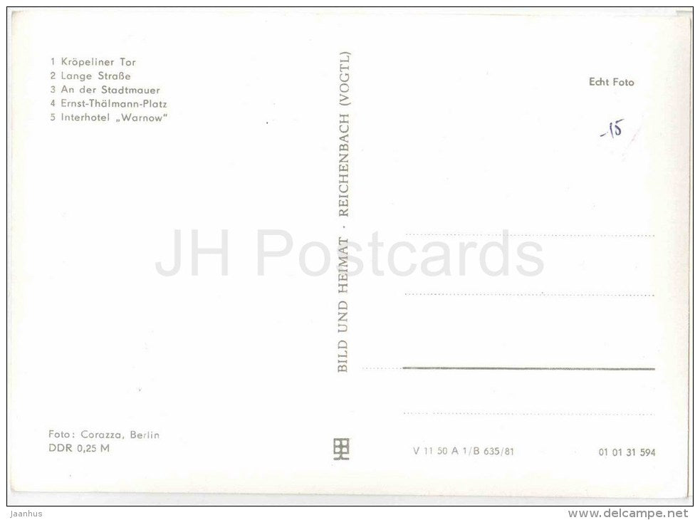 Interhotel Warnow - An der Stadtmauer - Lange Strasse - Kröpeliner Tor - cars - Rostock - Germany - DDR - unused - JH Postcards