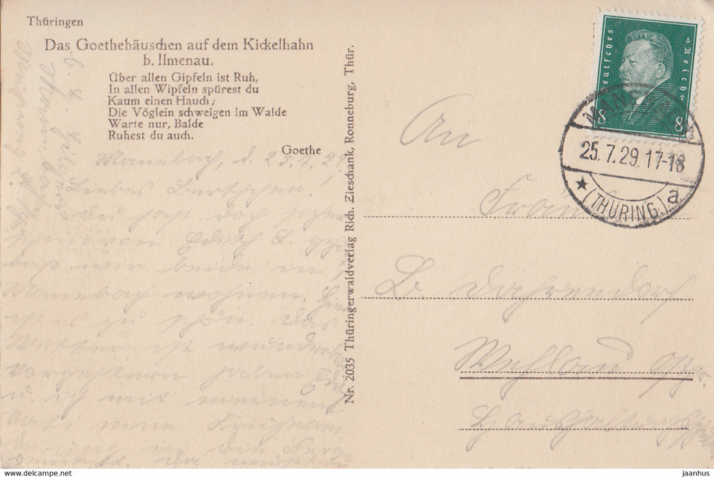 Das Gothehauschen auf dem Kickelhahn b Ilmenau - old postcard - 2035 - 1929 - Germany - used