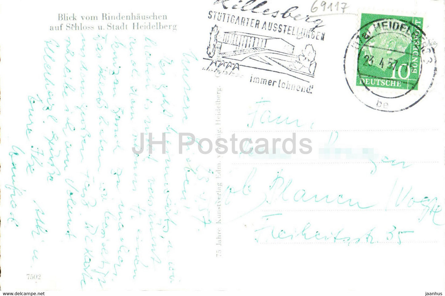 Blick vom Rindenhauschen auf Schloss u Stadt Heidelberg - old postcard - 1957 - Germany - used