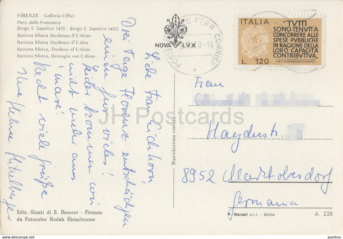 painting by Piero della Francesca - Battista Sforza Duchessa d'Urbino - Italian art - 1978 - Italy - used