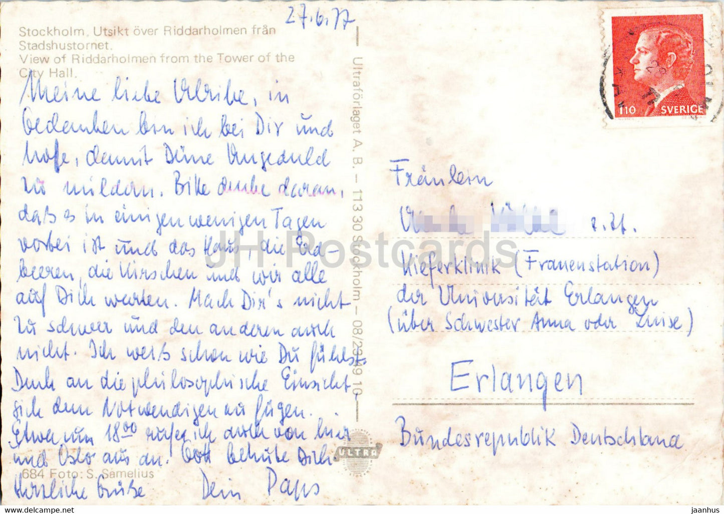 Stockholm - Vue de Riddarholmen depuis la tour de l'hôtel de ville - 1977 - Suède - utilisé