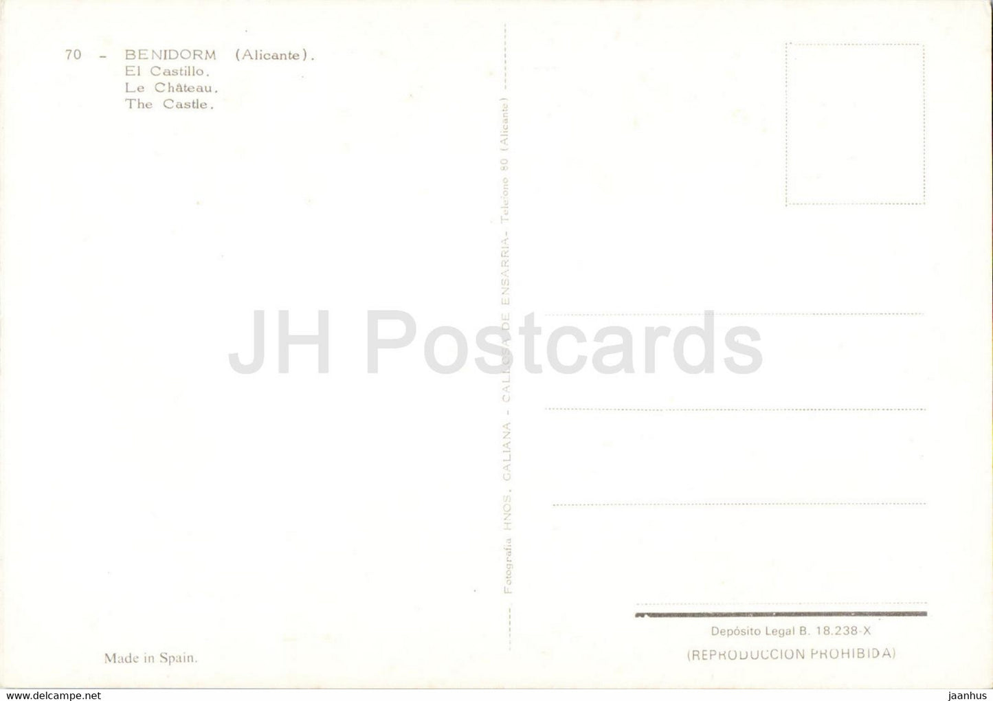 Benidorm - El Castillo - The Castle - 70 - Spain - unused