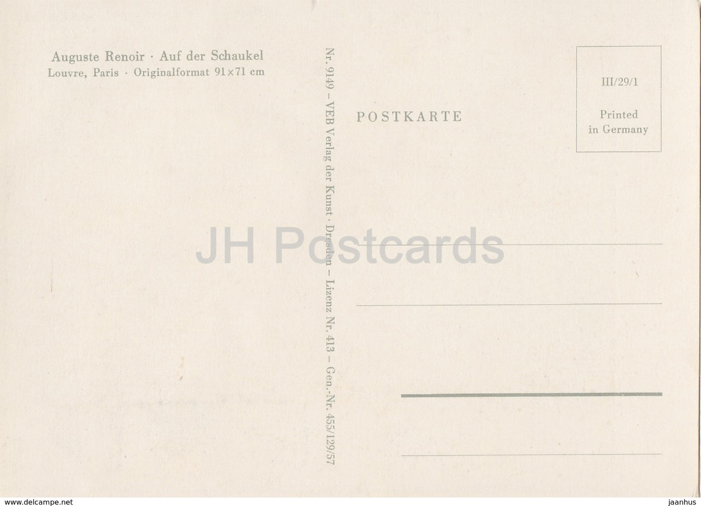 Gemälde von Auguste Renoir – Auf der Schaukel – Französische Kunst – Deutschland DDR – unbenutzt