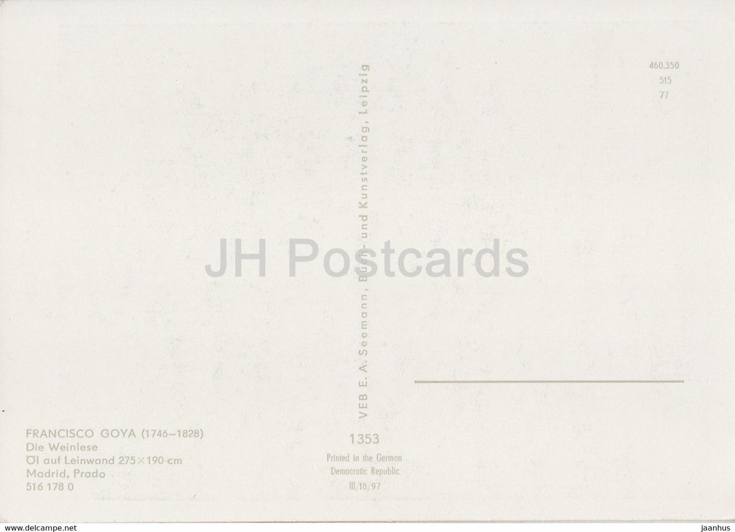 painting by Francisco Goya - Die Weinlese - 1353 - Spanish art - Germany DDR - unused