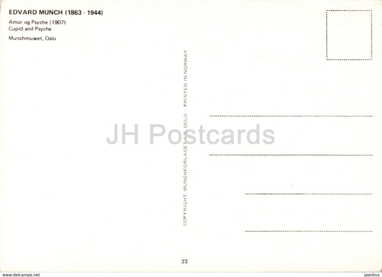 painting by Edvard Munch - Cupid and Psyche - Norwegian art - Norway - unused