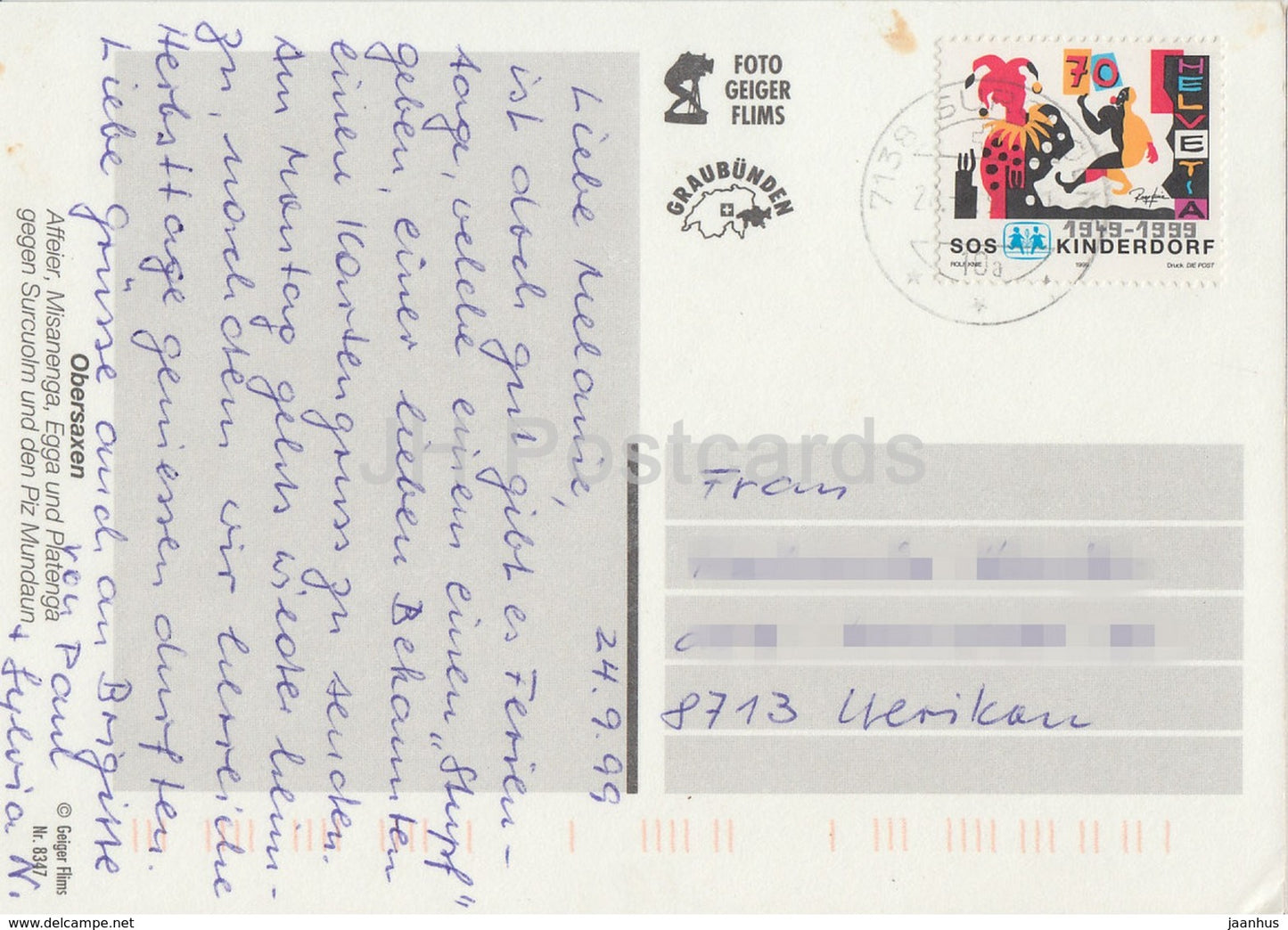 Obersaxen - Affeier - Misanenga - Egga - Platenga - 1999 - Switzerland - used