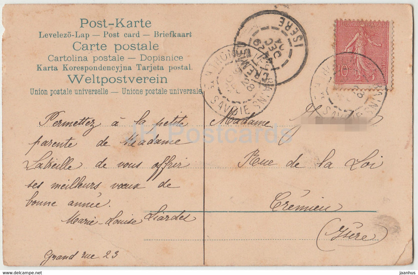 pink roses - flowers - illustration - old postcard - 1904 - France - used