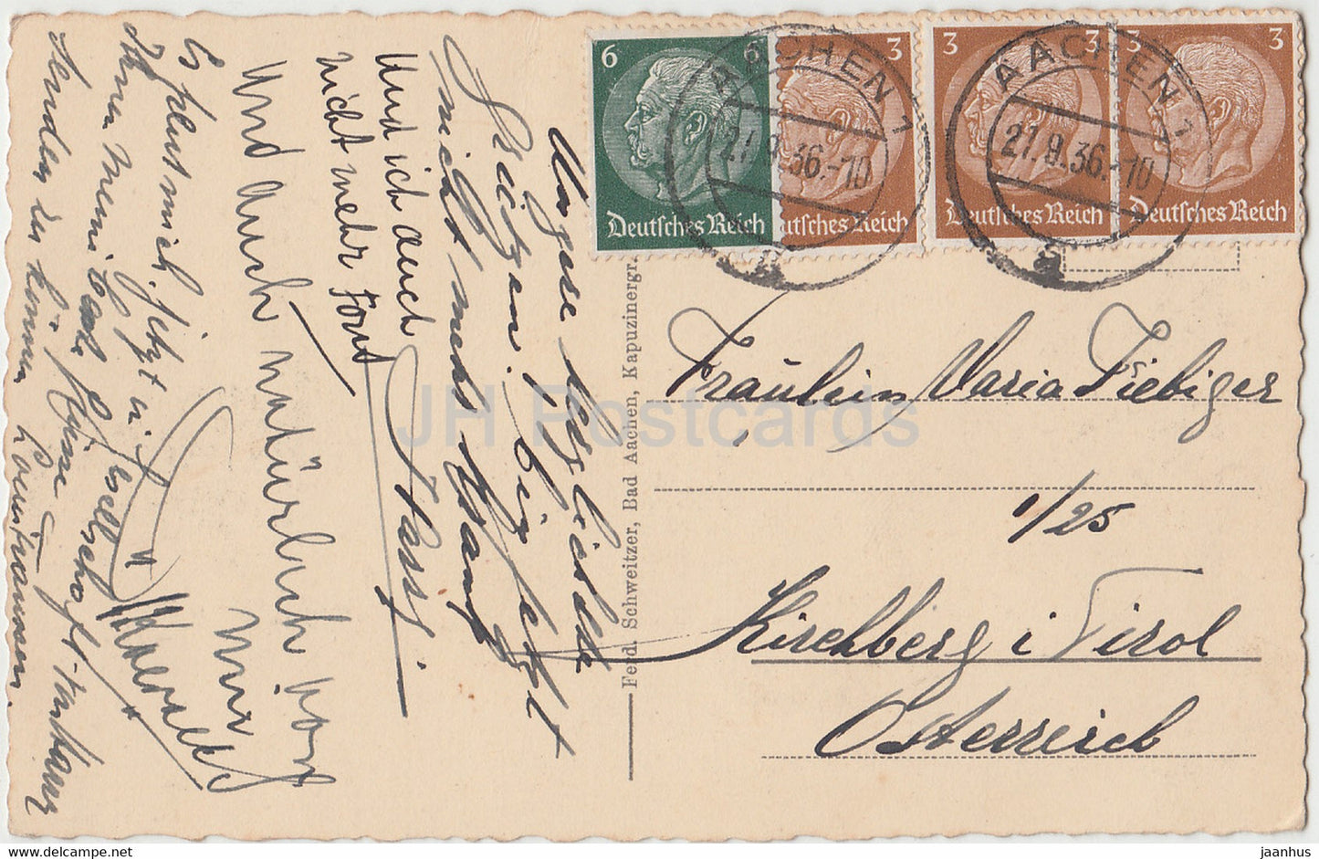 Bad Aachen - carte postale ancienne - 1936 - Allemagne - utilisé