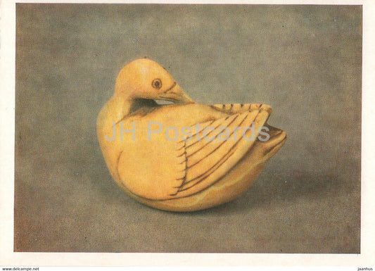Netsuke - Duck cleaning feathers - ivory - Japanese art - 1987 - Russia UUSR - unused - JH Postcards