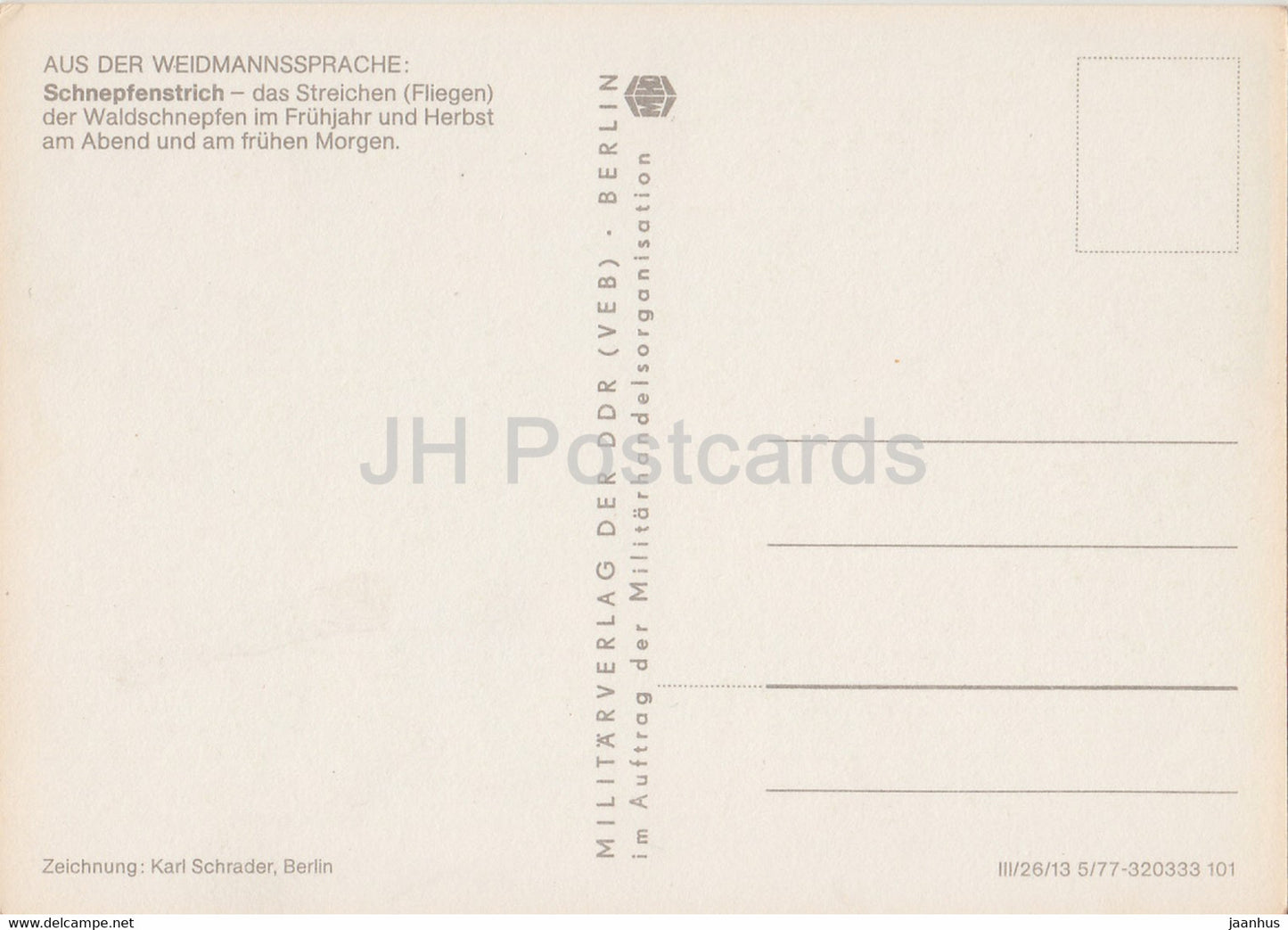 Schnepfenstrich - dog - woman - hunter - Horrido & Weidmannsheil - humour - DDR Germany - unused