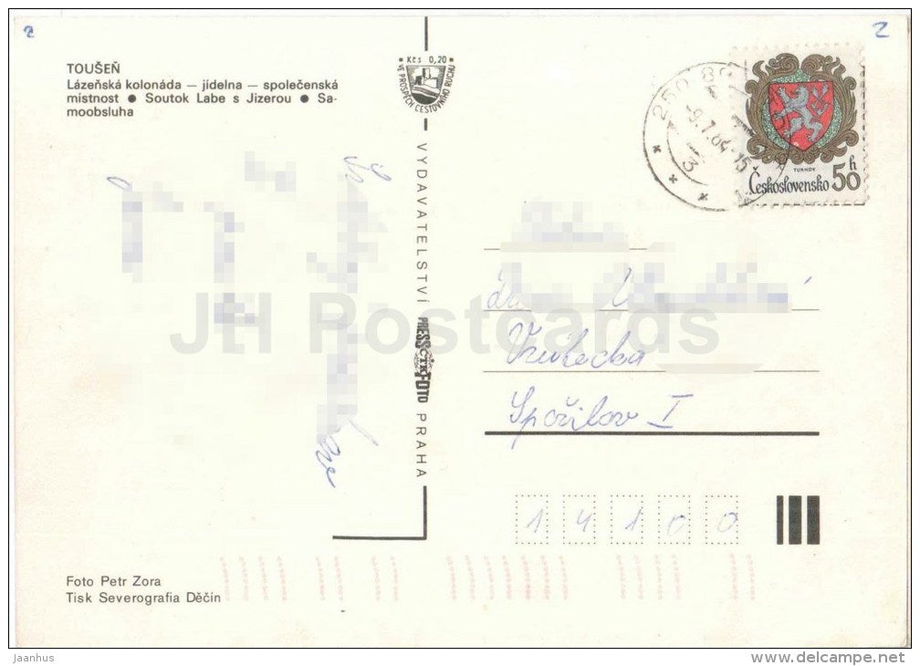 Lazne Tousen - spa - spa colonnade - dining room - Samoobsluha - Czechoslovakia - Czech - used 1984 - JH Postcards