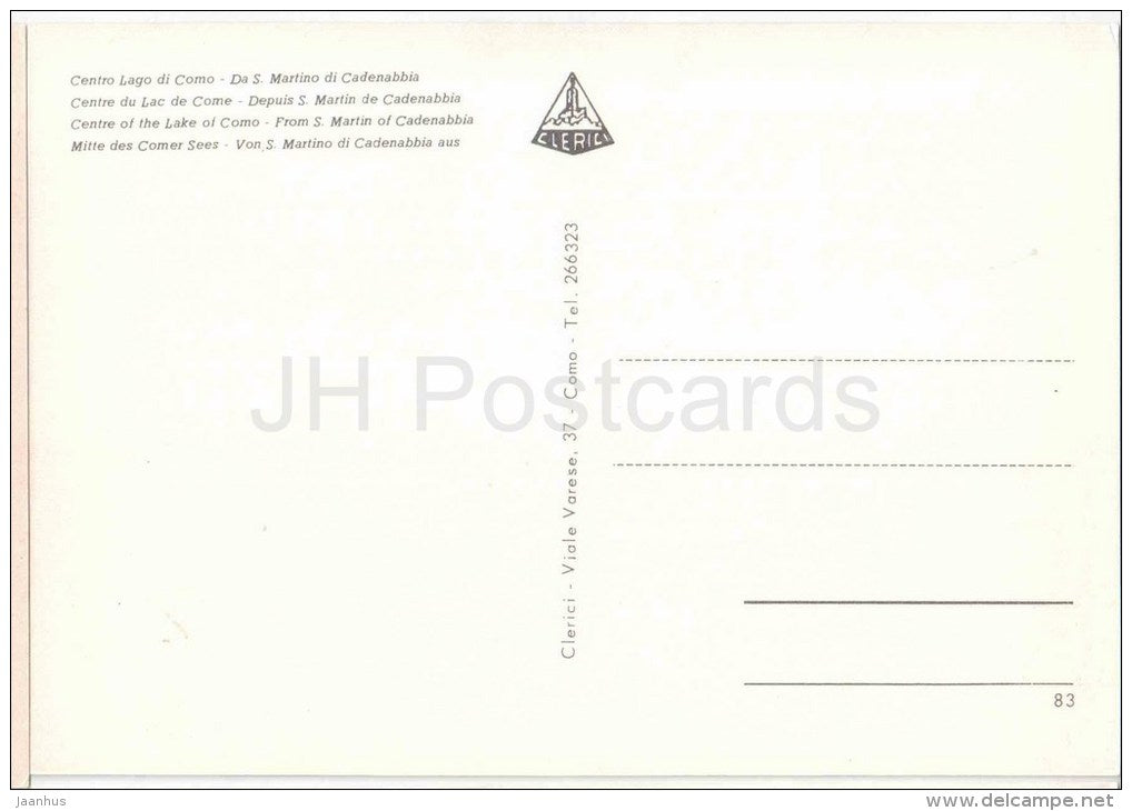 Centro Lago di Como , Da S. Martino di Cadenabbia - Como - Lombardia - 83 - Italia - Italy - unused - JH Postcards