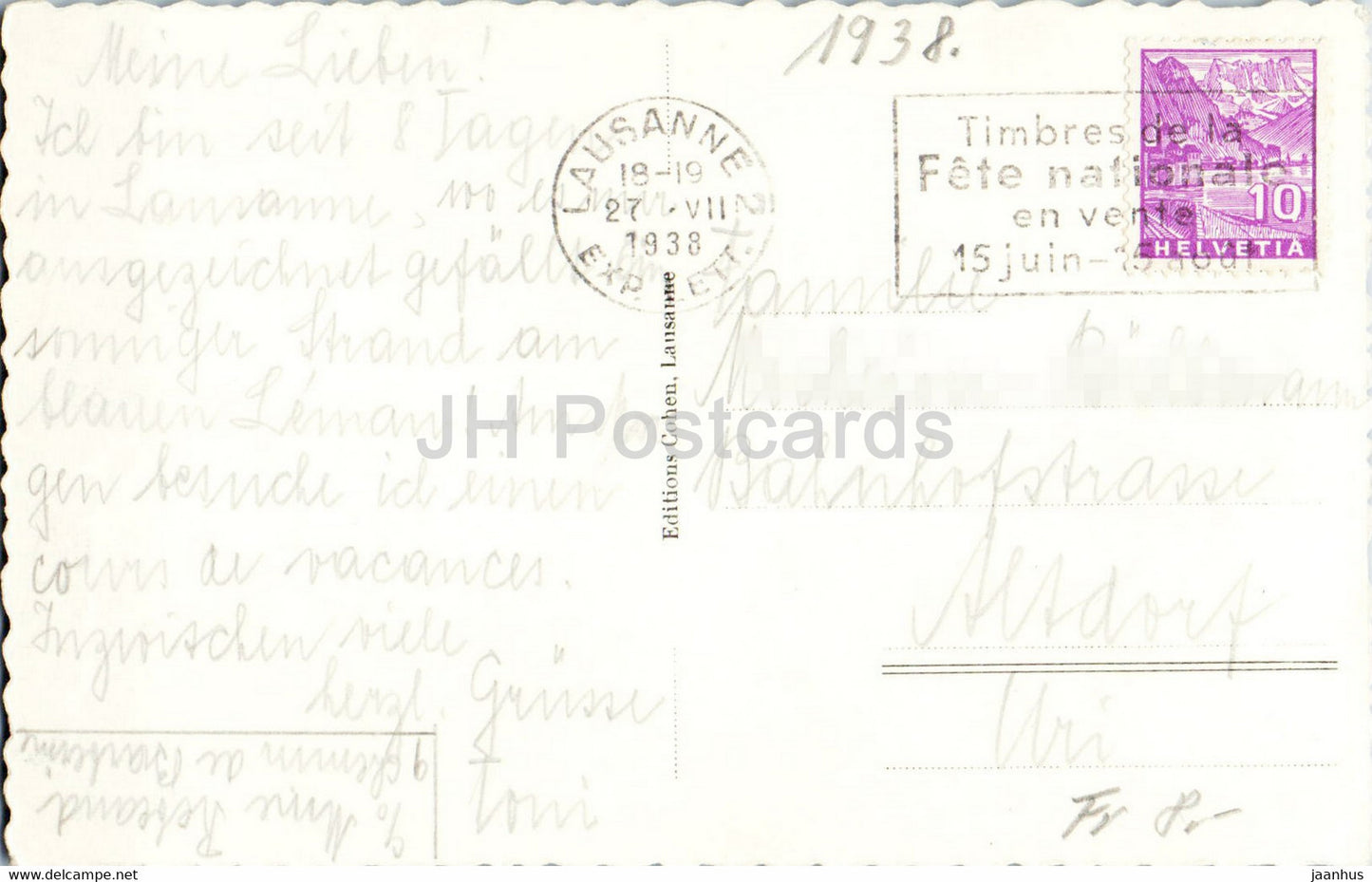 Lausanne - L'Université et la Place de la Riponne - Universität - 326 - 1938 - alte Postkarte - Schweiz - gebraucht