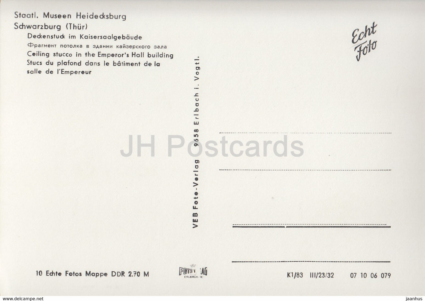 Schwarzburg - Deckenstuck im Kaisersaalgebaude - Staatl. Museen Heidecksburg - DDR Germany - unused
