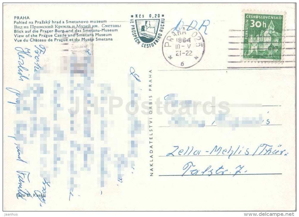 View of the Prague Castle and Smetana Museum - Prague - Praha - Czechoslovakia - Czech - used 1964 - JH Postcards