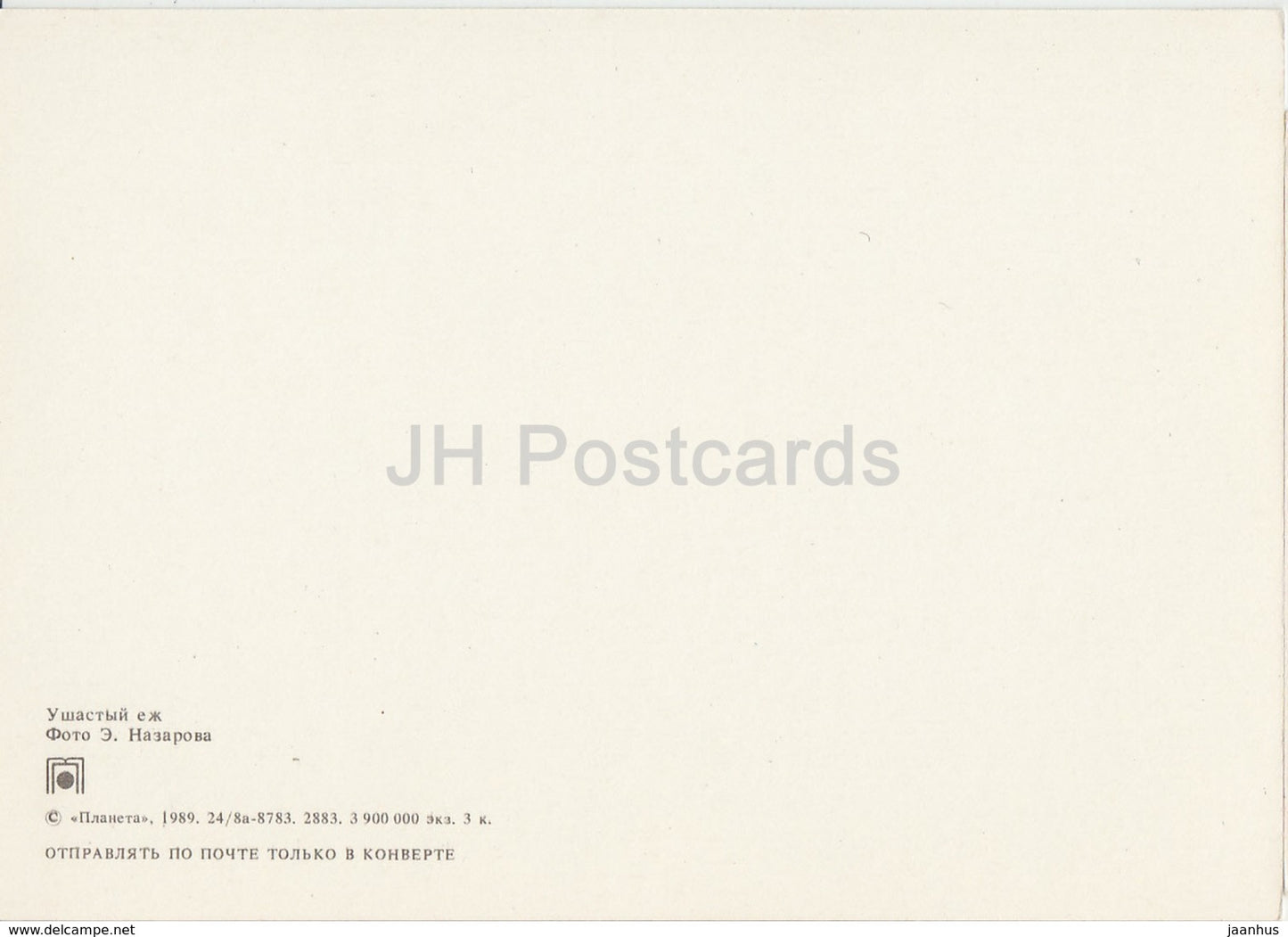 Hedgehog - animals - 1989 - Russia USSR - unused - JH Postcards