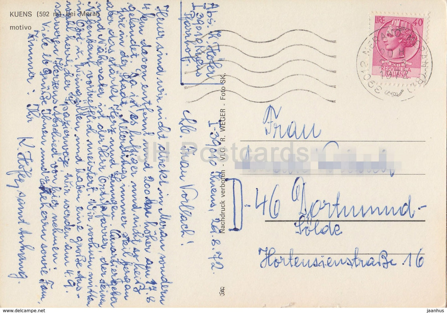 Kuens 592 m bei Meran - près de Merano - Italie - 1972 - occasion