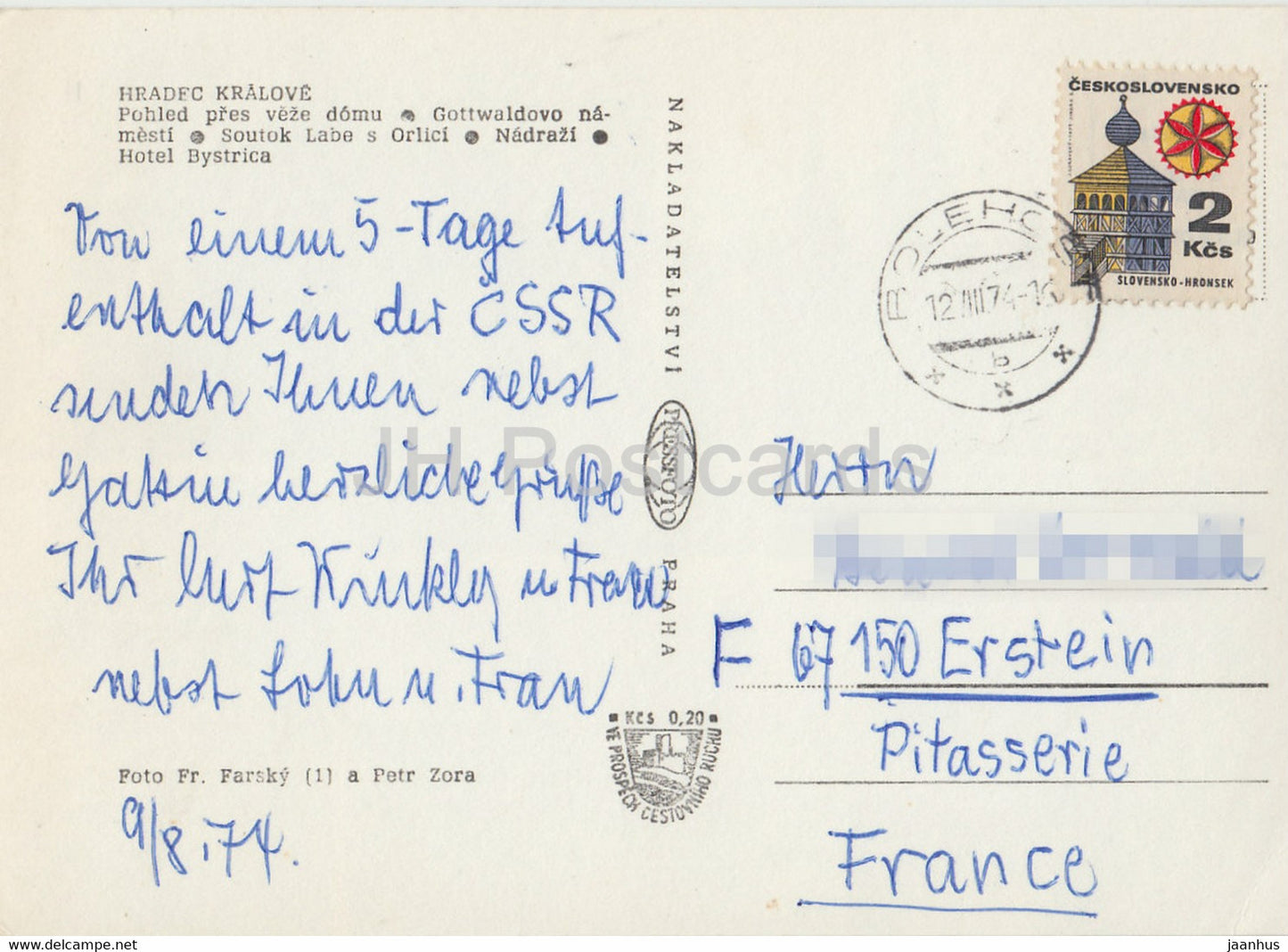 Hradec Kralove - Gottwald square - station - hotel Bystrica - 1974 - Czechoslovakia - Czech Republic - used