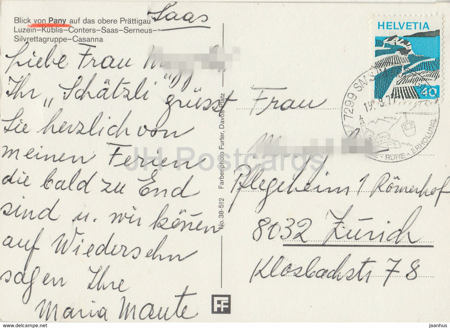 Blick von Pany auf das Obere Prattigau - Luzein - Kublis - Conters - Saas - Serneus - 1977 - Switzerland - used