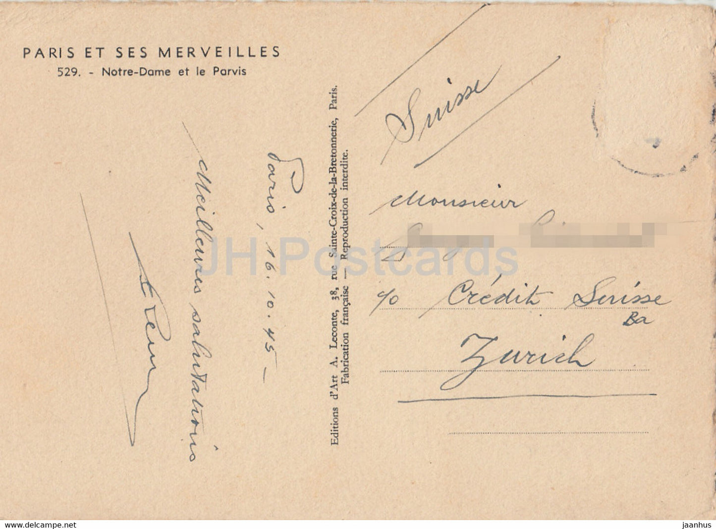 Paris - Notre Dame et le Parvis - old postcard - 1945 - France - used