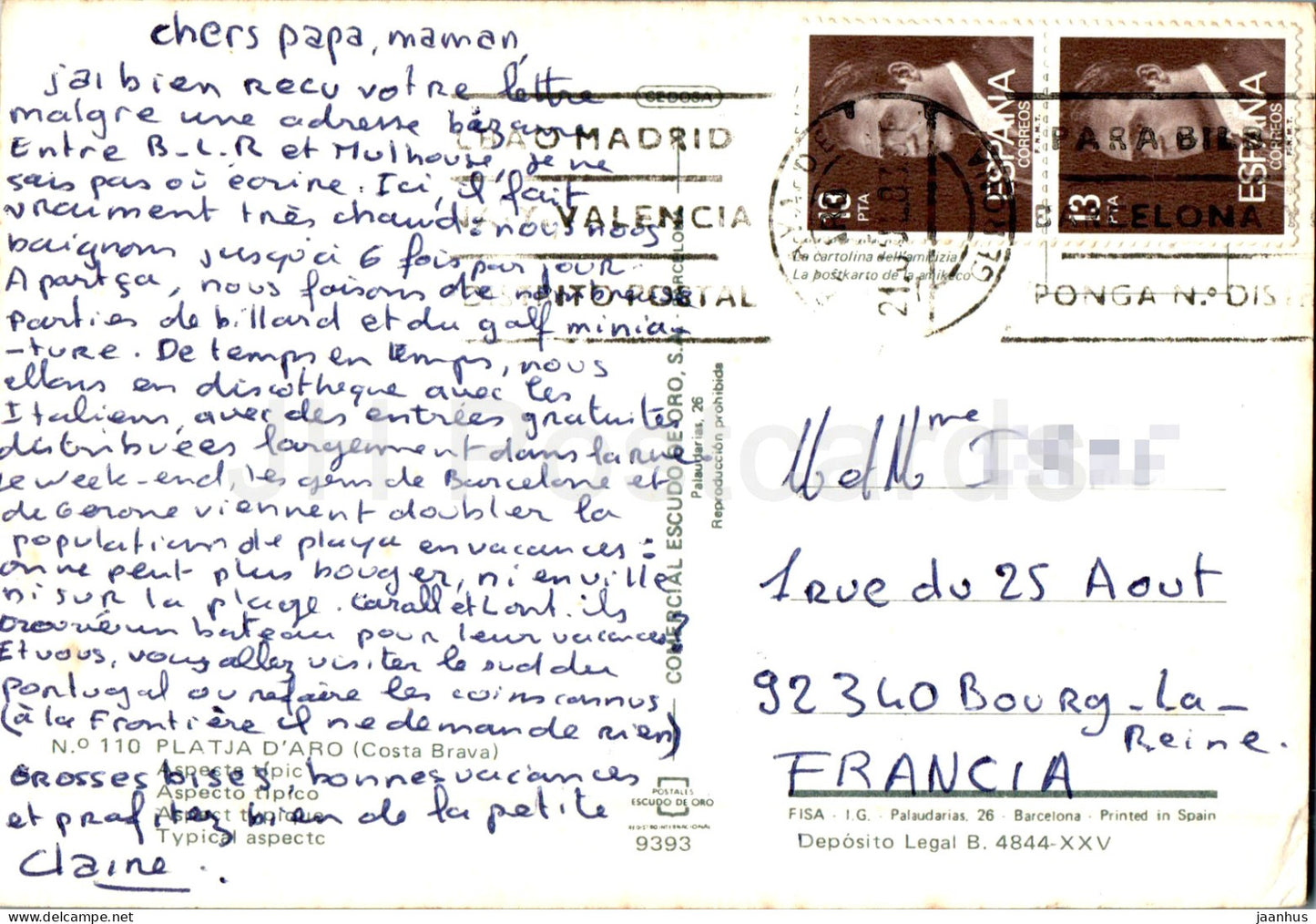 Platja D'Aro - Aspecte tipic - vue typique - animaux - âne - 110 - 1983 - Espagne - utilisé