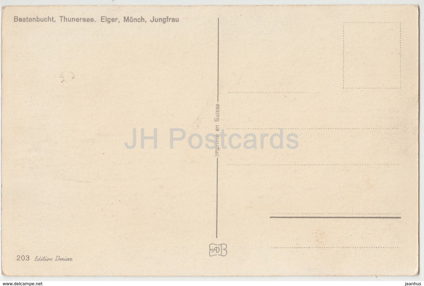 Beatenbucht Thunersee - Eiger - Monch - Jungfrau - ship - 203 - Switzerland - old postcard - unused