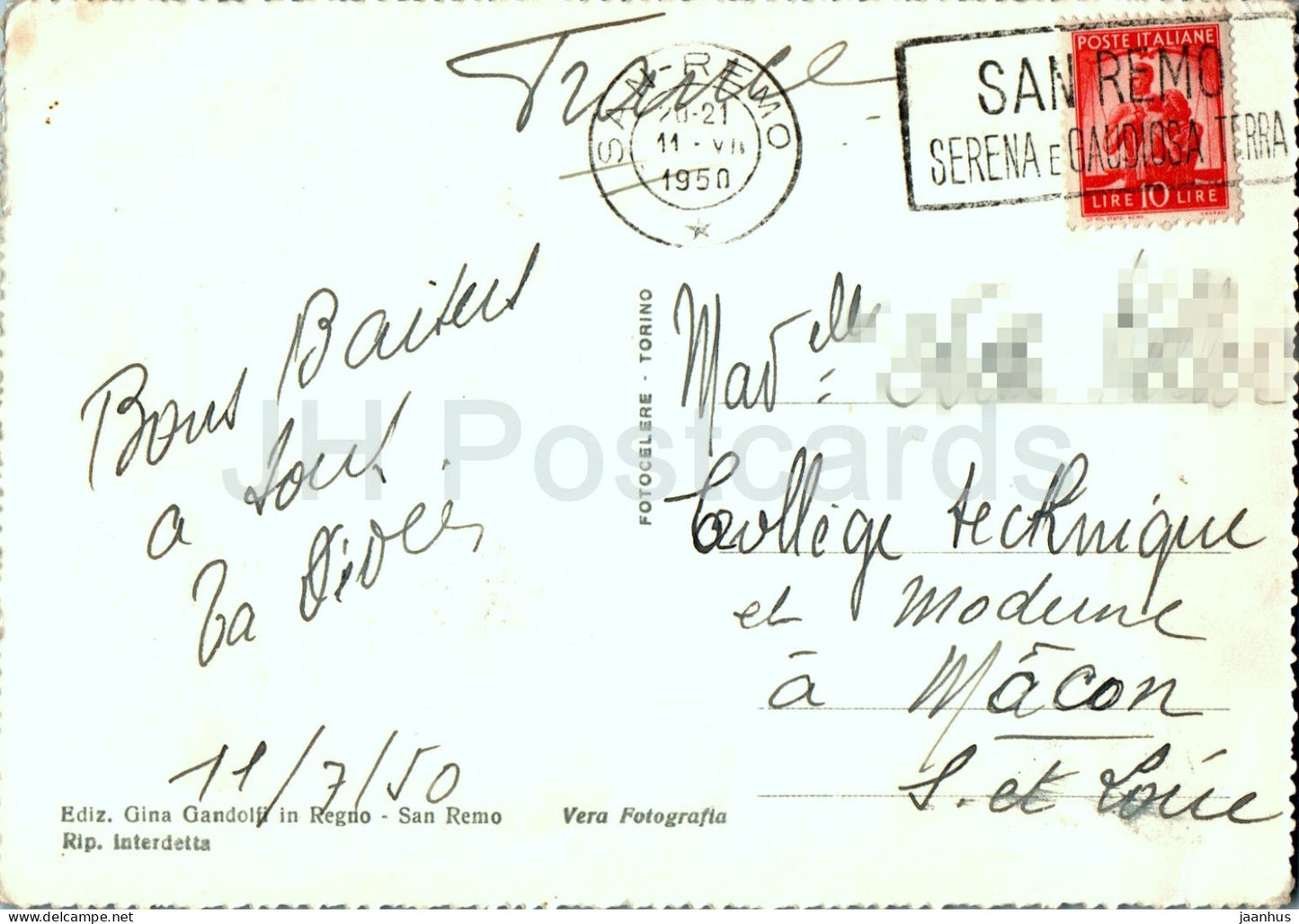 Sanremo - San Remo - Riviera dei Fiori - Pergola Fiorita del Casino Municipale - old postcard - 1950 - Italy - used